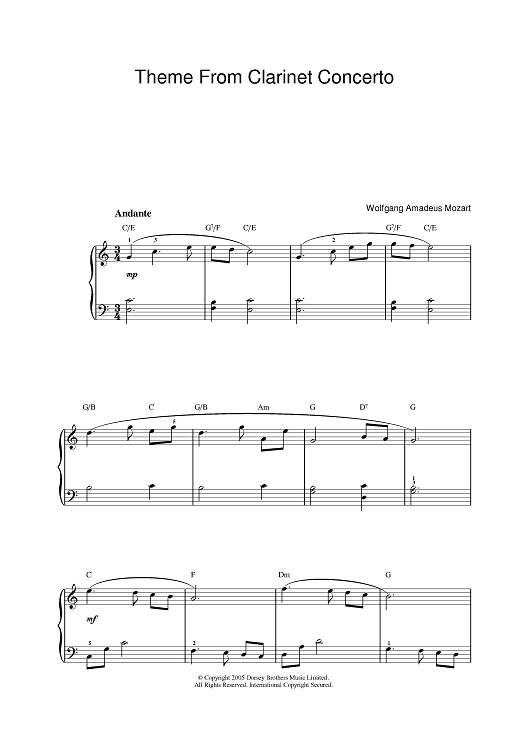 Slow Movement Theme from Clarinet Concerto