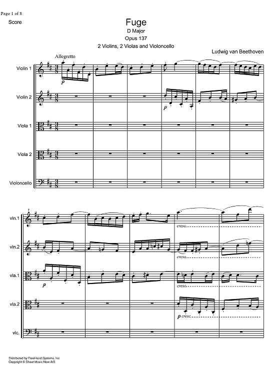 Fugue D Major Op.137 - Score