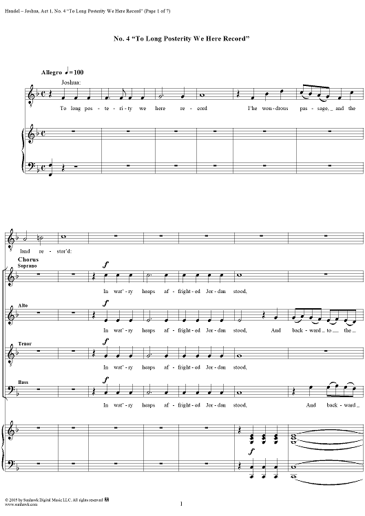 Joshua, Act 1, No. 4 "To long posterity we here record"