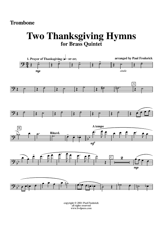 Two Thanksgiving Hymns - Trombone