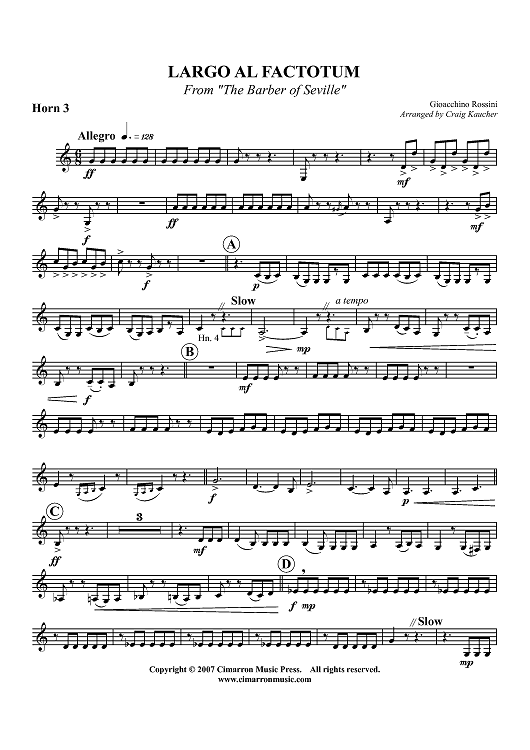 Largo al Factotum - From "The Barber of Seville" - Horn 3 in F