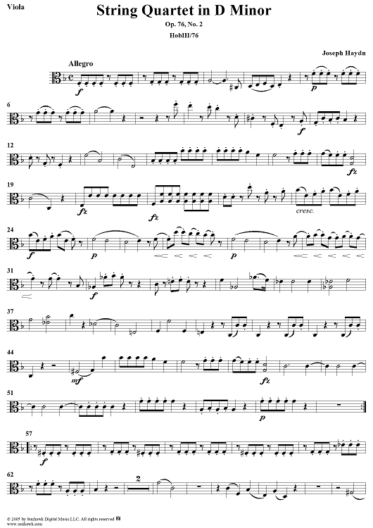 String Quartet in D Minor, Op. 76, No. 2 - Viola