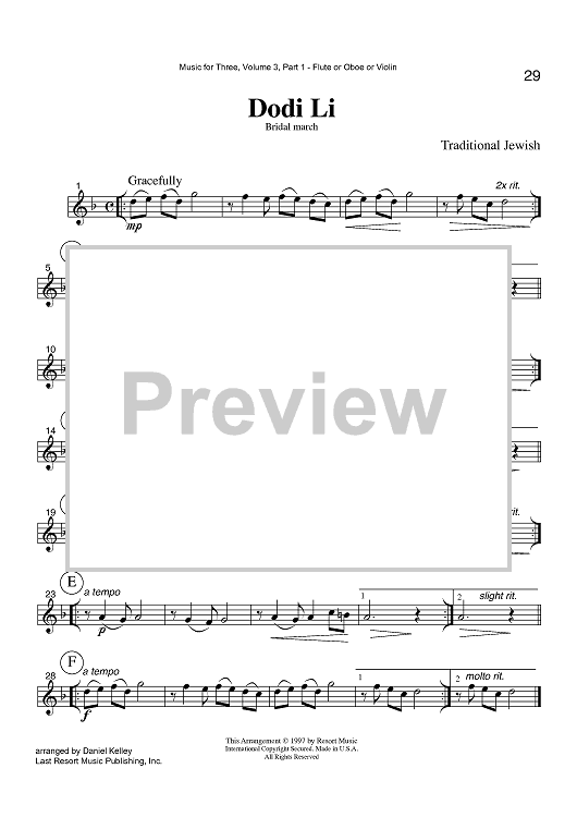 Dodi Li - Bridal march - Part 1 Flute, Oboe or Violin