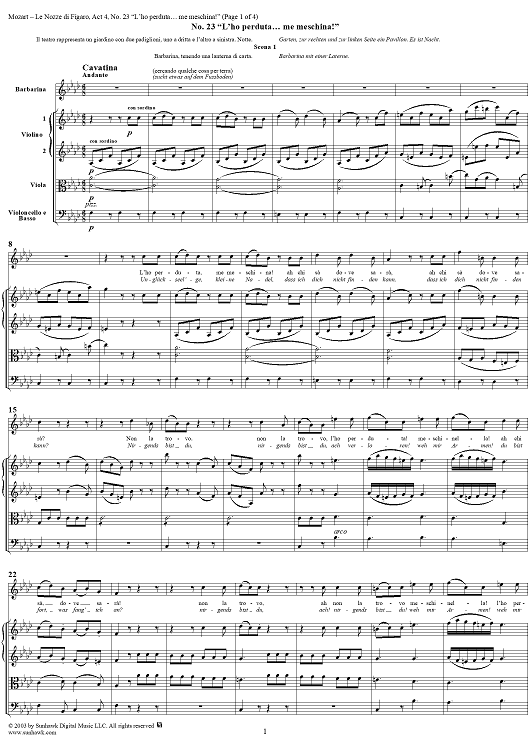 "L'ho perduta, me meschina!", No. 23 from "Le Nozze di Figaro", Act 4, K492 - Full Score