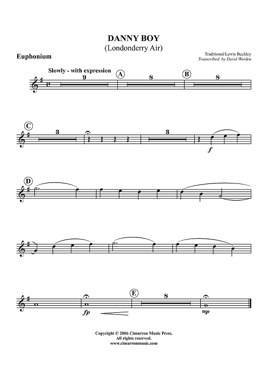 Danny Boy (Londonderry Air) Euphonium BC/TC" Sheet Music for Trumpet