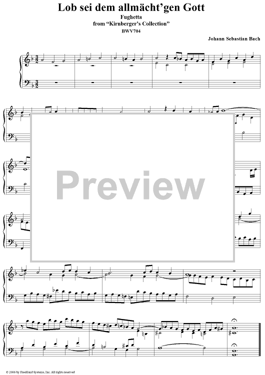 Lob sei dem allmächt'gen Gott, fughetta, from "Kirnberger's Collection", BWV704