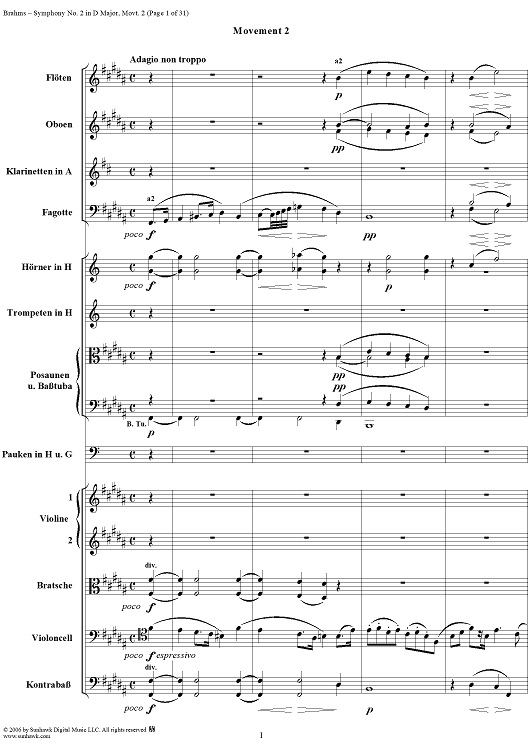 Symphony No. 2 in D Major, Op. 73, Movement 2 - Full Score