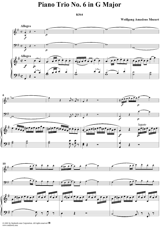 Piano Trio No. 6 in G Major K564 - Piano Score