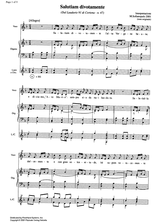 Salutiam divotamente - Score