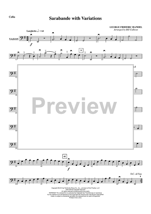 Sarabande with Variations - Cello