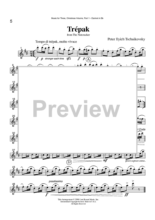 Trépak from the Nutcracker - Part 1 Clarinet in Bb