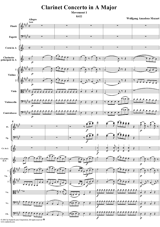 Clarinet Concerto in A Major, K622 - Movement 1 - Full Score