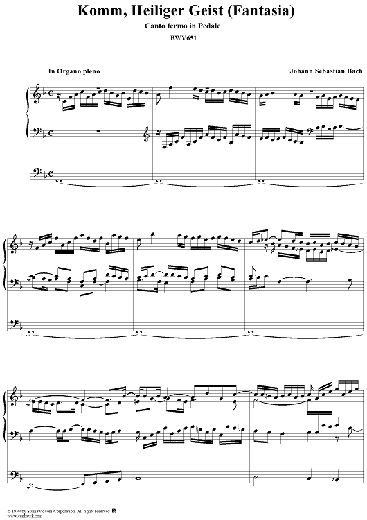 Komm, heiliger Geist (No. 1 from "18 Leipzig Chorale Preludes"), BWV 651