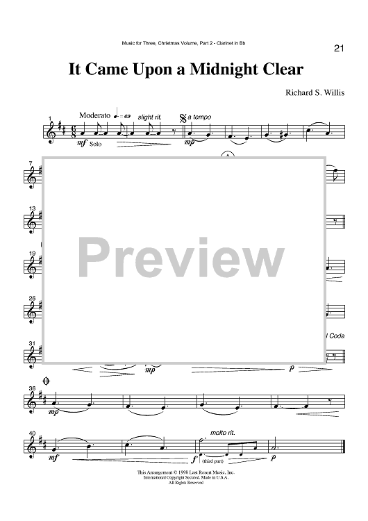 It Came Upon a Midnight Clear - Part 2 Clarinet in Bb