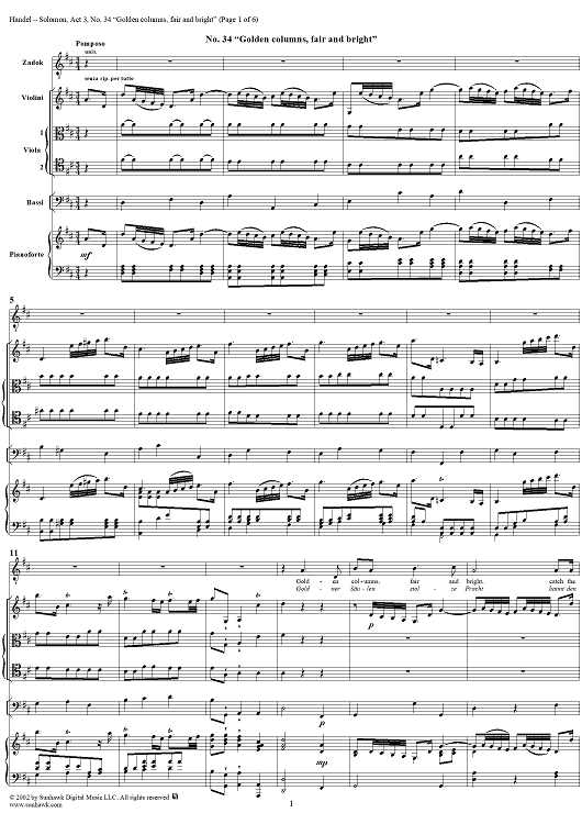 Golden columns, fair and bright, No. 34 from Oratorio "Solomon", Act 3 (HWV67)