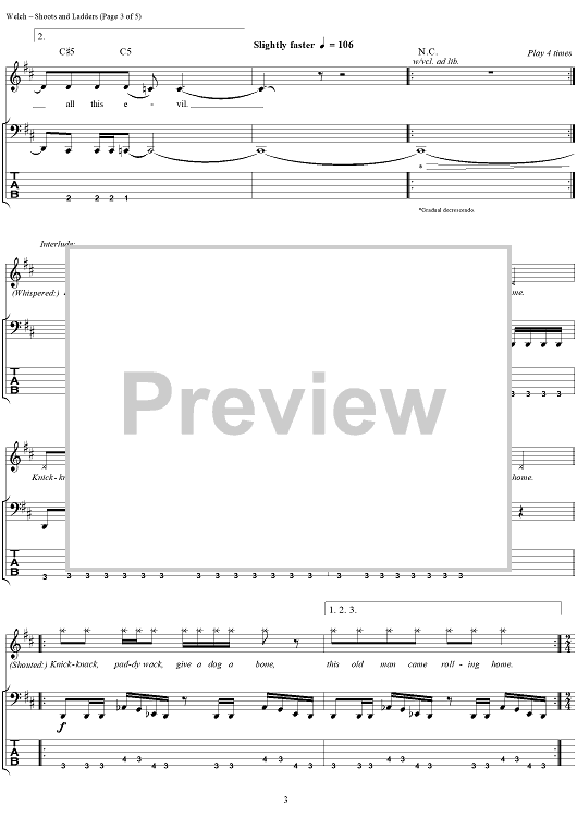Shoots and Ladders" Sheet Music by Korn for Bass Tab/Vocal Sheet