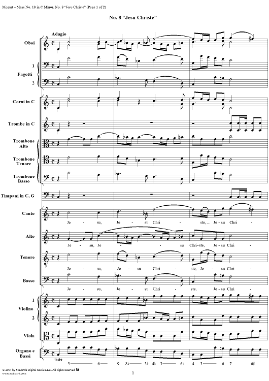 Mass No. 18 in C Minor, No. 8: Jesu Christe - Full Score