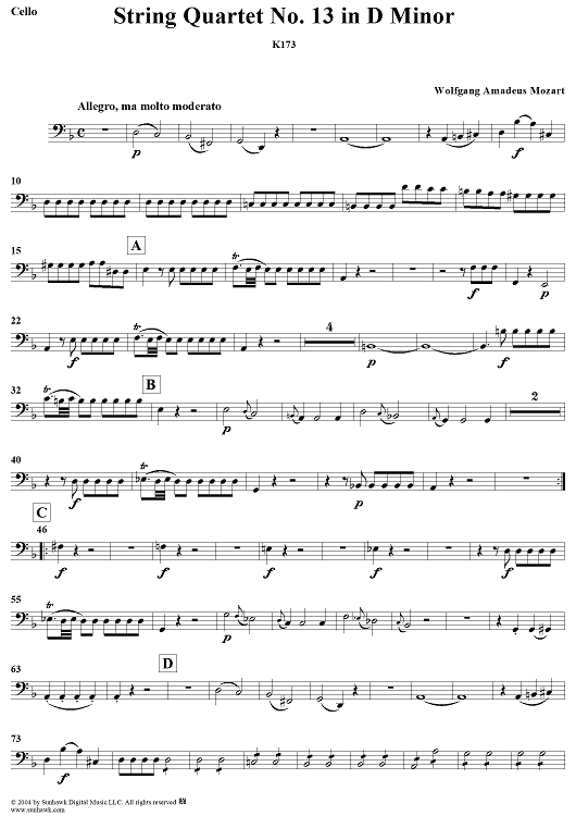 String Quartet No. 13 in D Minor, K173 - Cello