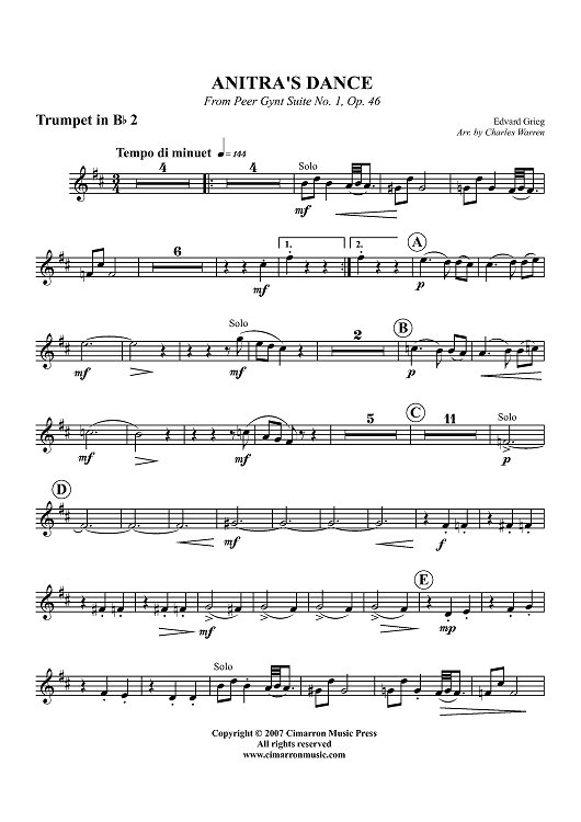 Anitra's Dance from "Peer Gynt Suite No. 1, Op. 46" - Trumpet 2 in B-flat