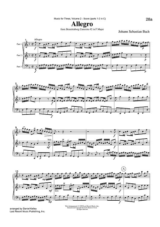 Allegro - from Brandenburg Concerto #2 in F Major - Score