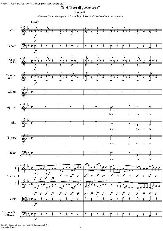 Chorus: Fuor di queste urne, No. 6 from "Lucio Silla", Act 1 - Full Score