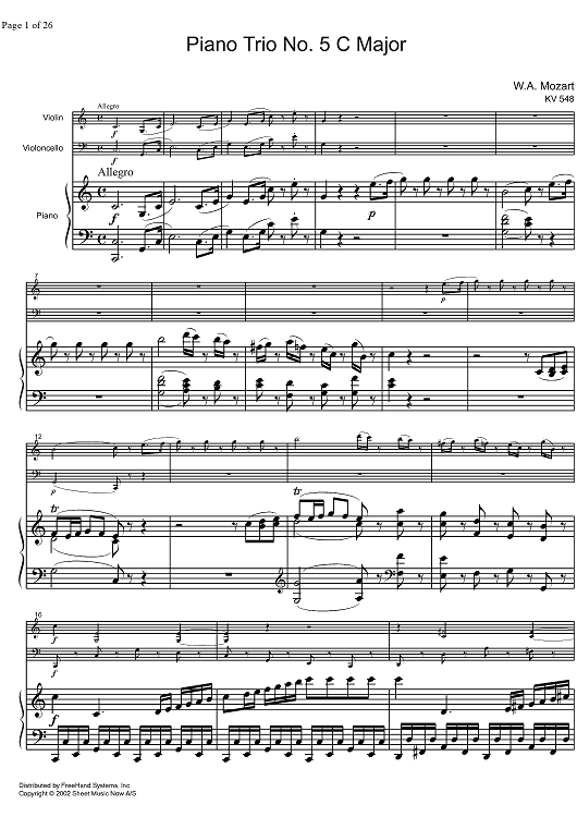 Piano Trio No. 5 C Major KV548 - Score