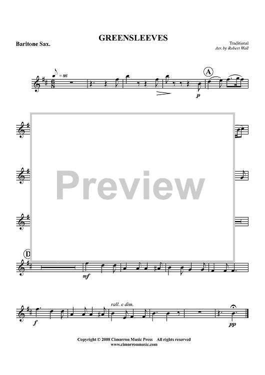 Greensleeves - Baritone Sax