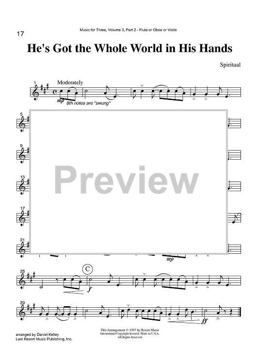 He's Got the Whole World in His Hands - Part 2 Flute, Oboe or Violin