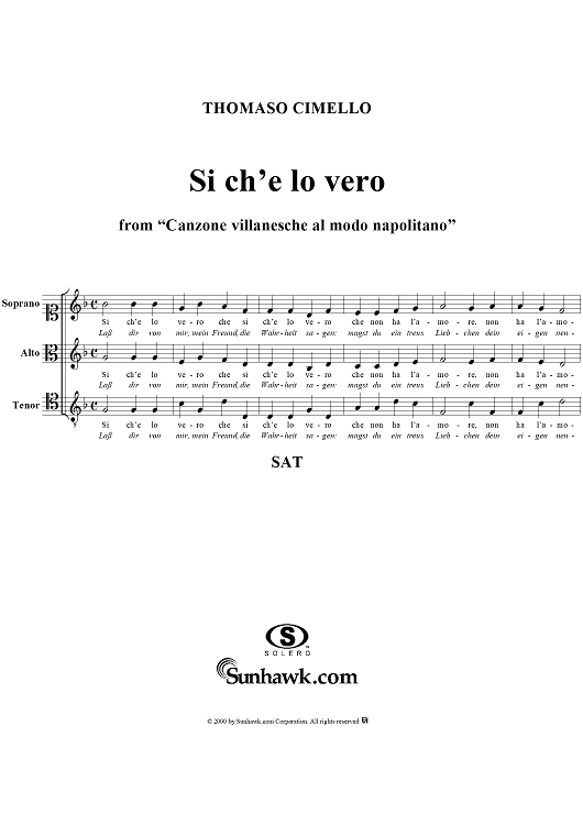 Si ch'e lo vero, from "Canzone villanesche al modo napolitano"