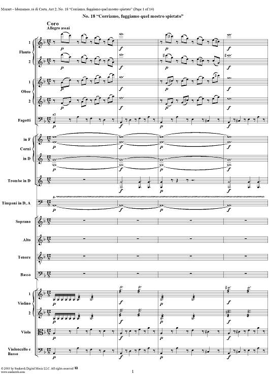 Idomeneo, rè di Creta, Act 2, No. 18 "Corriamo, fuggiamo quel mostro spietato" - Full Score
