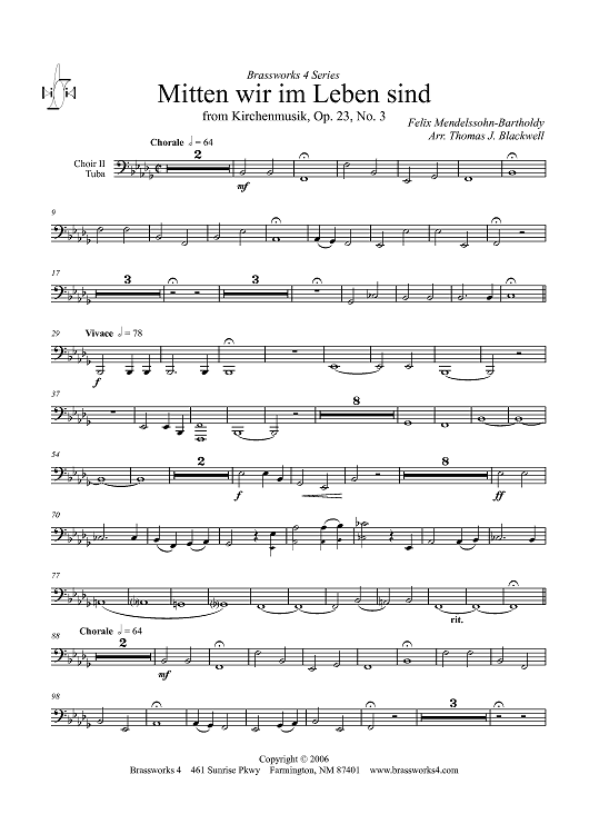 Mitten wir im Leben sind - Choir 2, Tuba