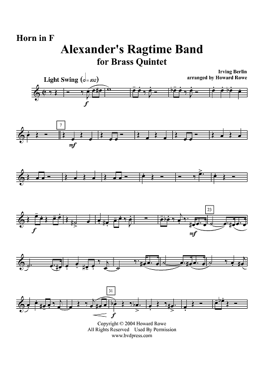 Alexander's Ragtime Band - Horn in F