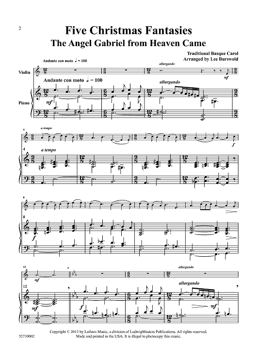 Five Christmas Fantasies for Violin and Piano