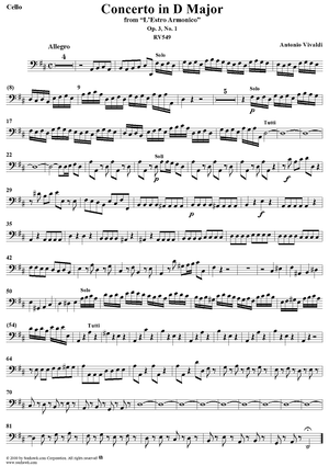 Concerto in D Major    - from "L'Estro Armonico" - Op. 3/1  (RV549) - Cello