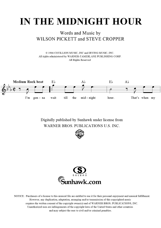 In the Midnight Hour" Sheet Music by Wilson Pickett for Lead Sheet