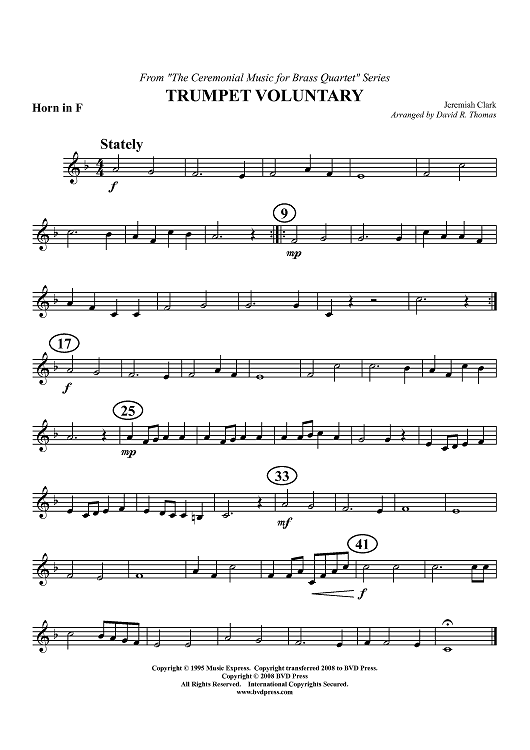 Trumpet Voluntary - Horn in F (plus optional part for Trombone)