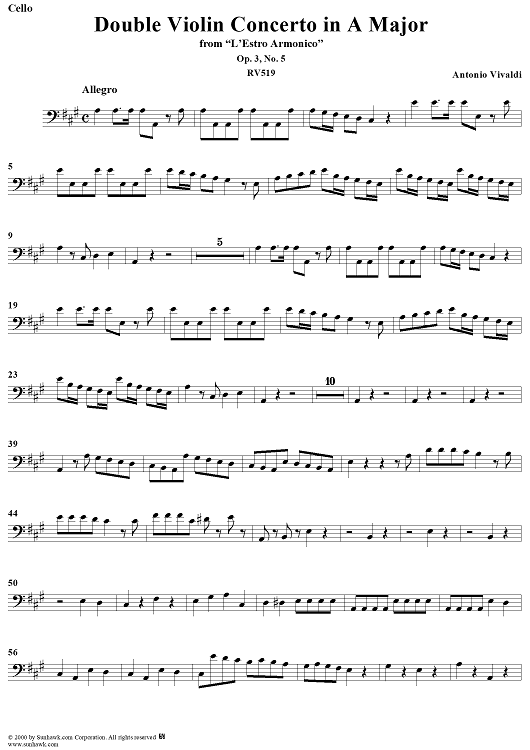 Double Violin Concerto in A Major    - from "L'Estro Armonico" - Op. 3/5  (RV519) - Cello