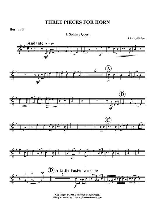 Three Pieces for Horn - Horn in F