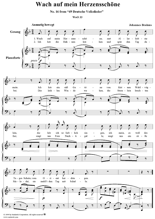 Wach auf mein Herzensschöne - No. 16 from "49 Deutsche Volkslieder"  WoO 33