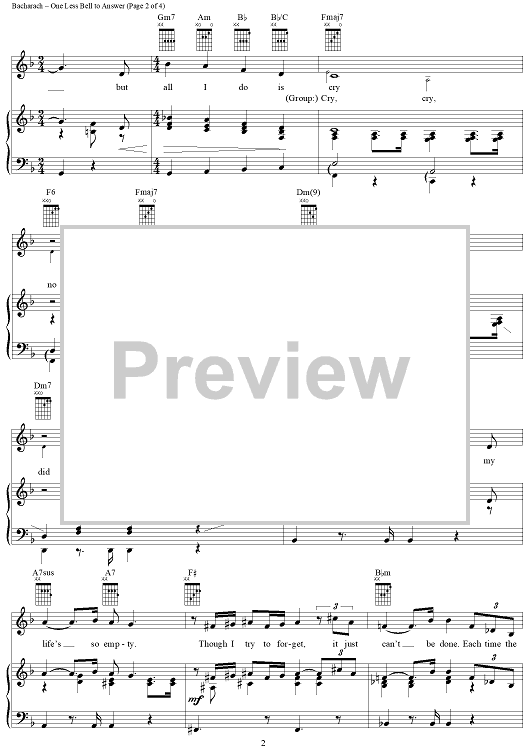 One Less Bell to Answer" Sheet Music by The 5th Dimension for Piano/Vocal/Chords Sheet Music Now