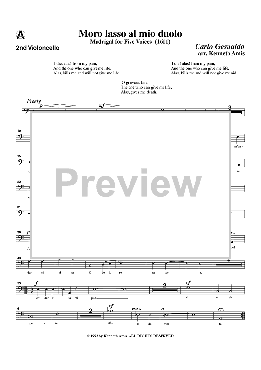 Moro lasso al mio duolo - Cello 2