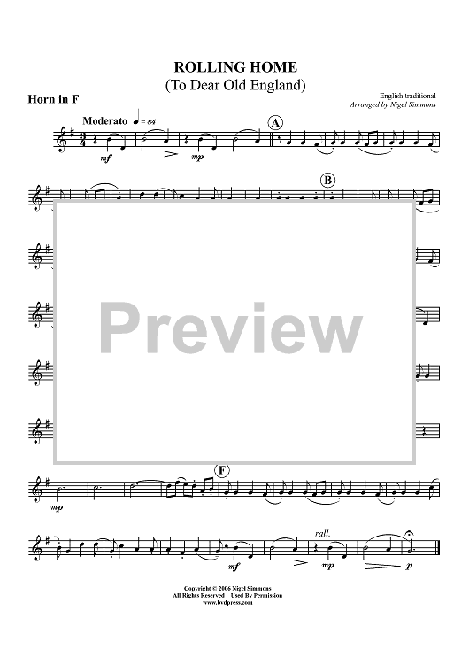 Rolling Home (To Dear Old England) - Horn in F