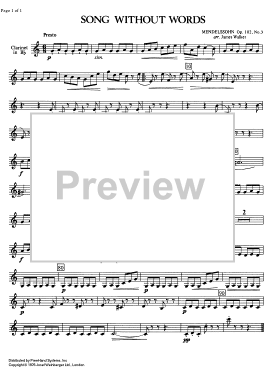 Moderate 1/4 - Song without Words Op.102 No. 3 - Clarinet