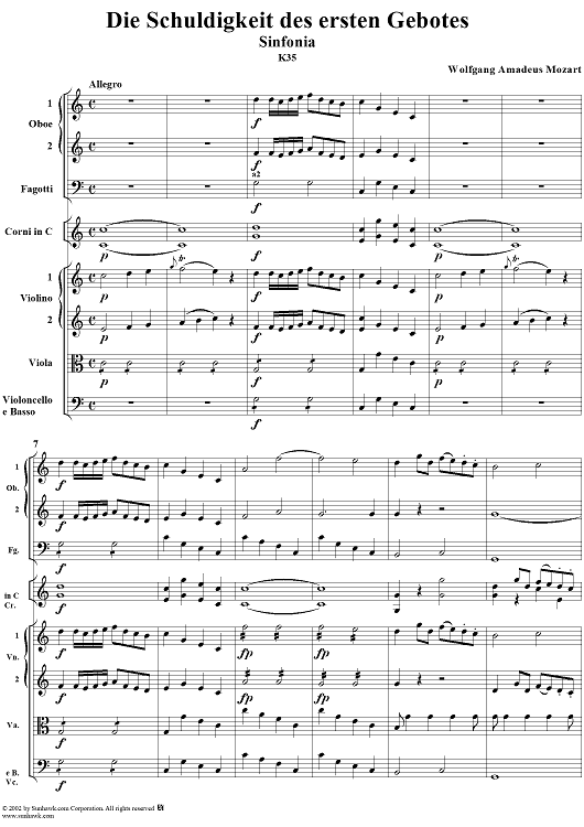 Sinfonia from "Die Schuldigkeit des ersten Gebotes", K35 - Full Score