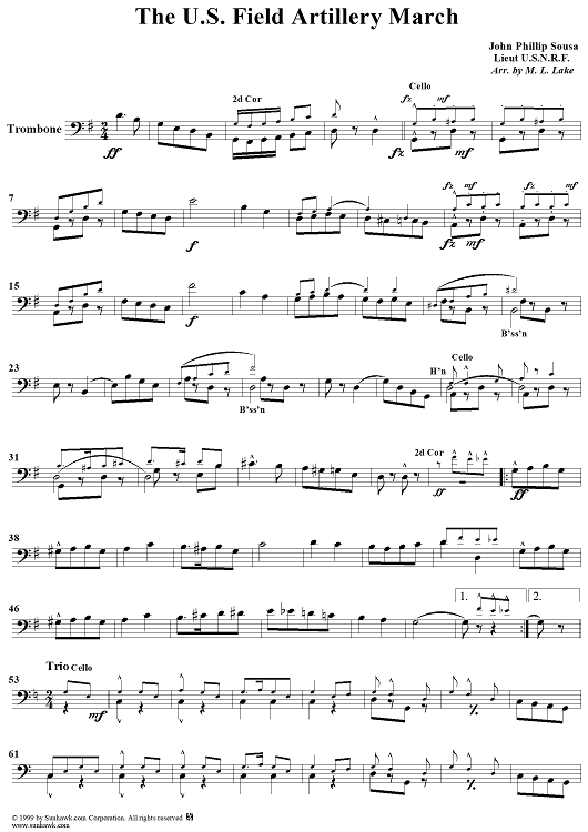 The U.S. Field Artillery March - Trombone