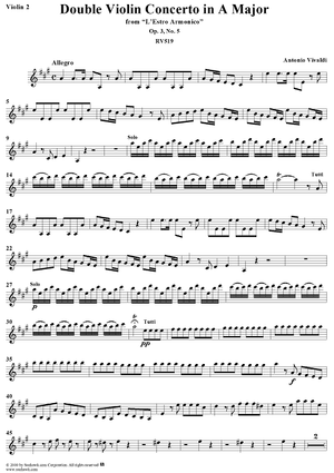 Double Violin Concerto in A Major    - from "L'Estro Armonico" - Op. 3/5  (RV519) - Violin 2