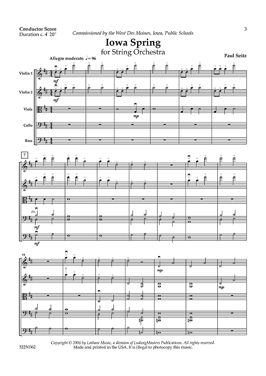 Iowa Spring for String Orchestra - Score
