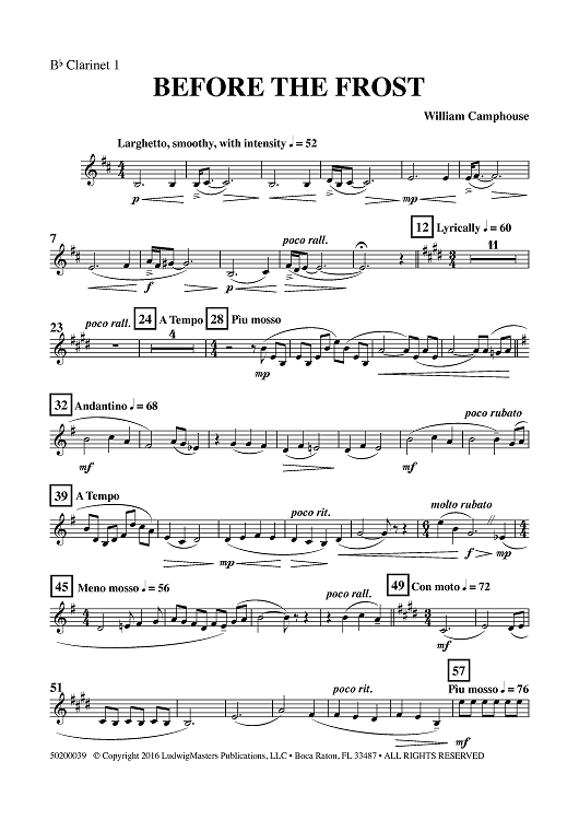 Before the Frost - Clarinet 1 in Bb