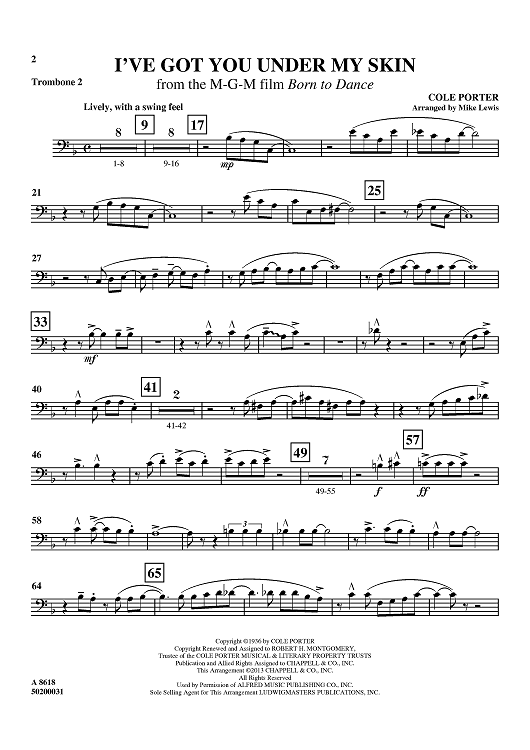 I've Got You Under My Skin - from the M-G-M film Born to Dance - Trombone 2