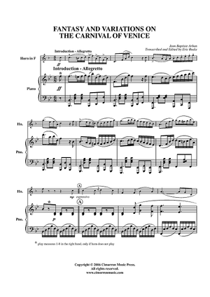 Fantasy and Variations on The Carnival of Venice - Piano Score